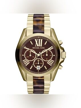 Michael Kors Gold Chronograph Watch Tortoise Strap LIKE NEW